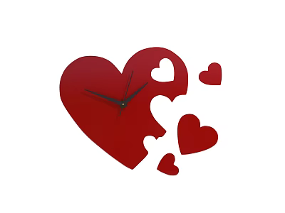 Red Heart Shaped Wall Clock With Missing Piece And Small Hearts Design 3d model