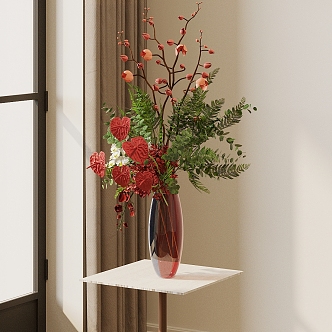 Flower Vase Flower Potted Fake Flower Eternal Flower Dried Flower Red Rose Flower Artwork Peach Blossom Branches Flower and Grass Combination 3d model