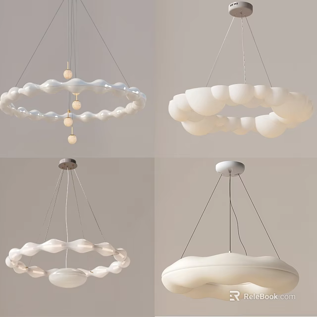 White Modern Chandeliers Featuring Cloud Shaped Circular Design For Interior Decor 3d model 