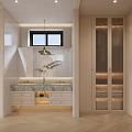 Luxurious Bedroom Interior With Fan Shaped Wall Decor Decorative Ceiling And Floor To Ceiling Windows