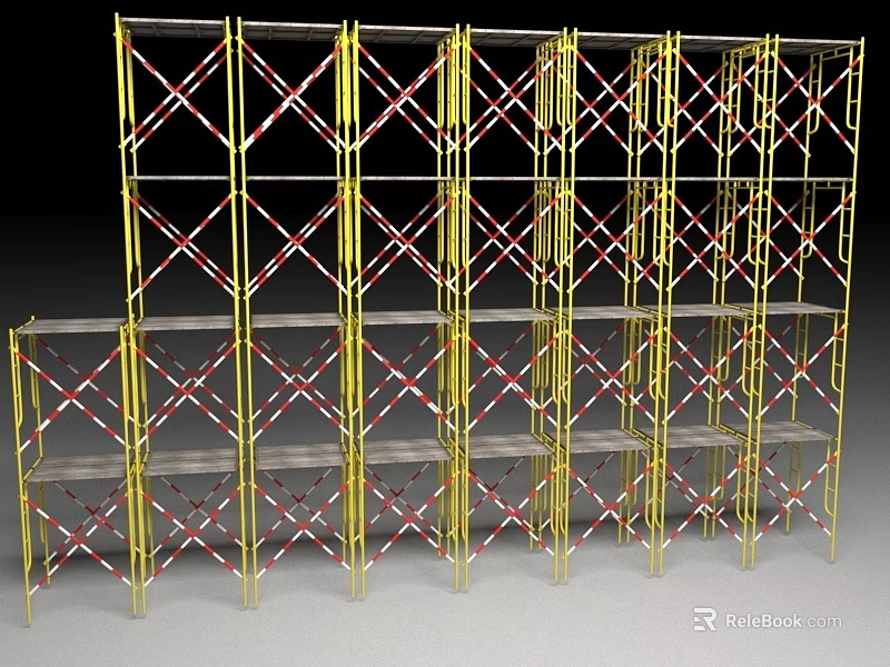 Yellow Metal Scaffolding Structure With Cross Bracing And Multiple Platform Layers 3d model