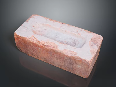 Red Brick Block With Textured Surface Rectangular Form And Central Groove 3d model