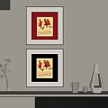 Two Abstract Paintings With Red Figures In Different Frames On Wall Interior Decor 3d model