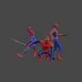 Spider Man Action Figures Three Red Blue Different Poses Kneeling Standing With Sword 3d model