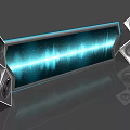 Futuristic Stage with Glowing Sound Wave Graphic and Geometric Side Speakers