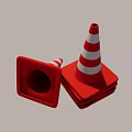 Public Facilities Road Safety Traffic Cones with Orange White Stripes Stacked and Fallen