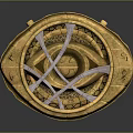 Golden Circular Decorative Item With Intricate Eye Design And Ancient Symbols