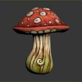 Colorful Decorative Mushroom with Red Cap White Spots and Yellow Spiral Stem on Gray Background