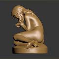 Decorative Furniture Piece Featuring Golden Reclining Human Figure Sculpture With Shiny Base