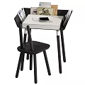 Modern White And Black Desk Design With Wooden Chairs And Stationery Items