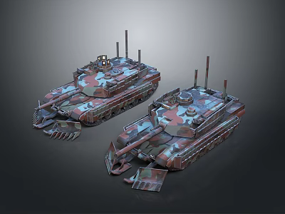 Two Camouflage Military Tanks 3D Model Design With Turret And Tracks 3d model