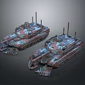 Two Camouflage Military Tanks 3D Model Design With Turret And Tracks