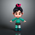 Cartoon Character Girl With Black Hair Red Bow Green Sweater Striped Pants Green Boots