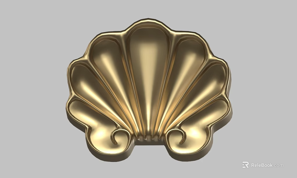 Golden Shell Shaped Carved Decorative Ornament with Elegant Curved Patterns 3d model