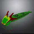 3D Rendered Green Insect with Red Horns Black Patterns on Dark Shiny Background