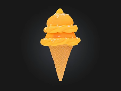 Mango Flavored Ice Cream Cone In Waffle Cone With Creamy Scoops And Sugar Sprinkles 3d model