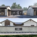 Traditional Chinese Detached Villa With Classic Roof Wooden Elements Stone Wall And Courtyard Trees