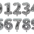 Silver Metallic Number Balloons Set From Zero To Nine For Birthday Party Decorations