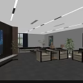 Modern Hotel Public Lounge With Comfortable Sofas Armchairs Large TV Decorative Paintings And Green Plants