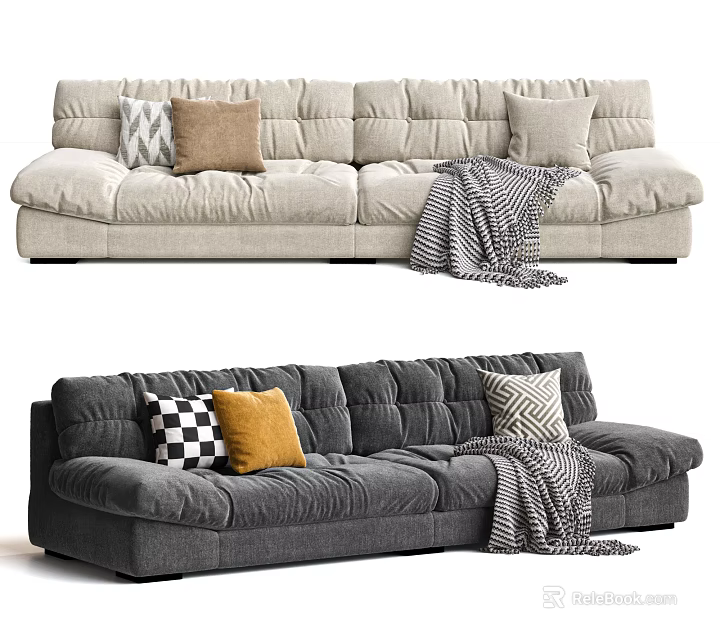 Modern Comfortable Double Sofa With Decorative Pillows And Cozy Blanket For Living Room 3d model 