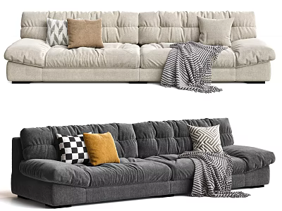 Modern Comfortable Double Sofa With Decorative Pillows And Cozy Blanket For Living Room 3d model