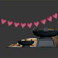 Cheerful Household Items With Heart Bunting Cake Slices And Hot Pot Bowls