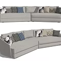 Modern Light Gray Sectional Sofa with Various Patterned Decorative Pillows for Living Room 3d model