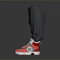 Stylish Red And White Sneakers With Gray Rolled Cuff Pants On Dark Reflective Surface