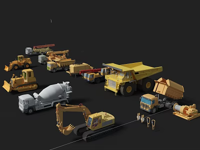 Colorful Miniature Construction Vehicle Models With Excavator Dump Truck And Concrete Mixer Toys 3d model