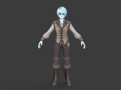 Light Blue Haired Fantasy Creature Character In Brown Vest Long Sleeve Shirt Pants And Boots 3d model