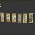 Six Traditional Chinese Scroll Paintings With Gold Framed Floral Landscape For Home Decor