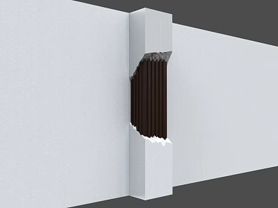 Pillar in white wall corner featuring dark vertical striped design 3d model