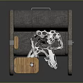 Public Chair With Gray Fabric Side Table Cup And Silver Human Figure