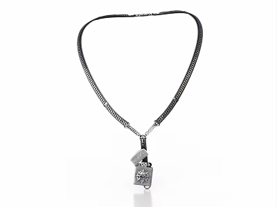 Unique Black Chain Necklace With Square Silver Decorative Pendant Design 3d model