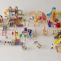 Colorful Playground Equipment Collection Featuring Slides Climbing Frames Swings and Castle Structures 3d model