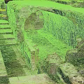 Cartoon Scene of Ancient Ruins with Stone Archway Stone Steps and Old Stone Structures
