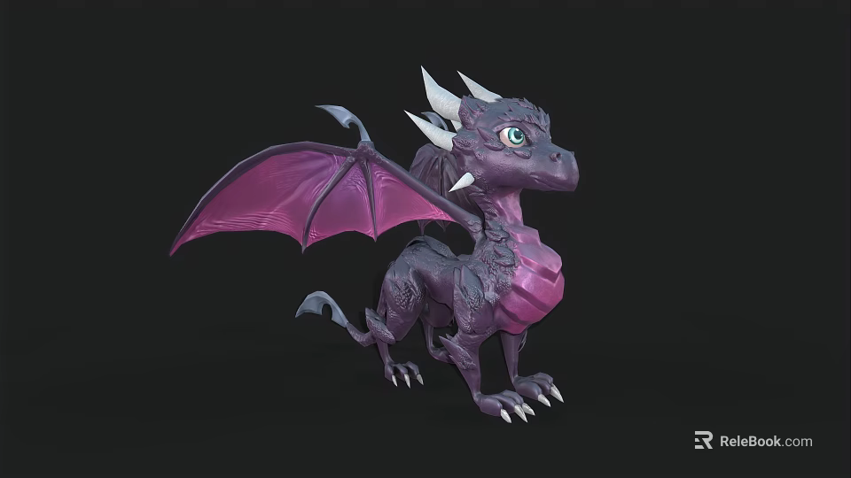 Flying Animal Purple Dragon Featuring White Horns Green Eyes Purple Wings And Sharp Claws 3d model 