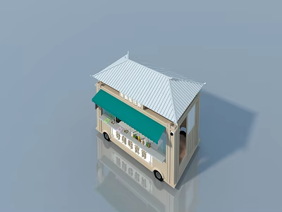 Outdoor Coffee Stall With Swing Door Green Awning And Open Sign 3d model