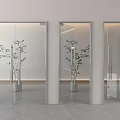 Modern Glass Doors With Silver Frames And Green Plant Gray Tiled Floor White Walls