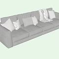 Modern Grey Sectional Sofa With Multiple Patterned Pillows And Soft Throw Blanket 3d model