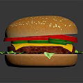 Delicious Juicy Hamburger With Sesame Seed Bun Fresh Lettuce Tomato Cheese And Patty