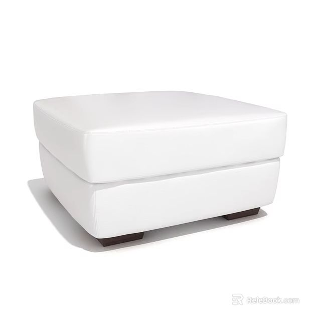Stylish Modern White Upholstered Ottoman With Square Shape And Dark Legs 3d model 