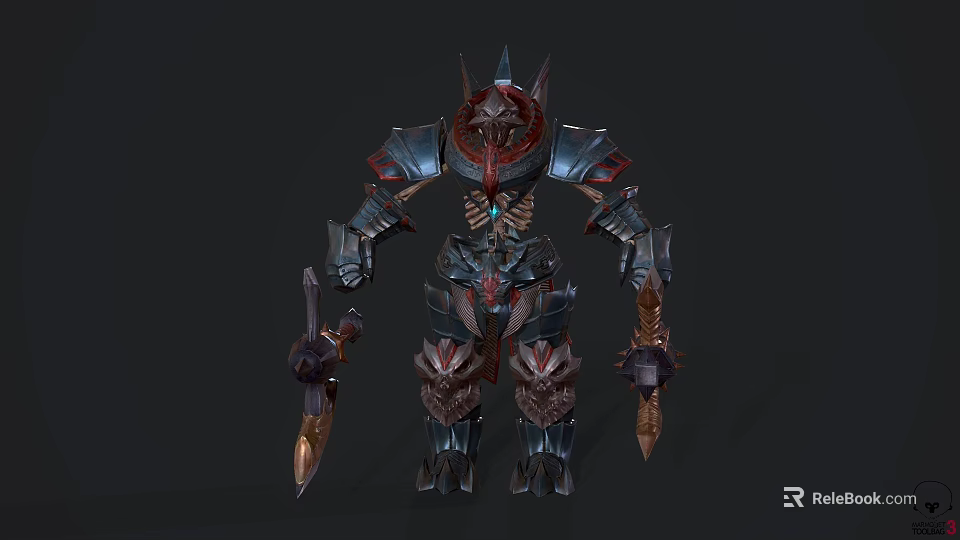 Detailed Fierce Armored Game and Movie Character With Red Black Armor And Spiked Weapons 3d model 