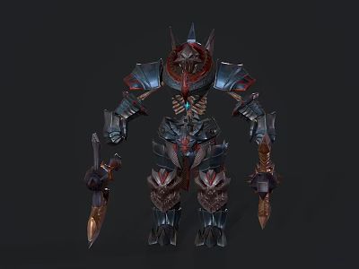 Detailed Fierce Armored Game and Movie Character With Red Black Armor And Spiked Weapons 3d model