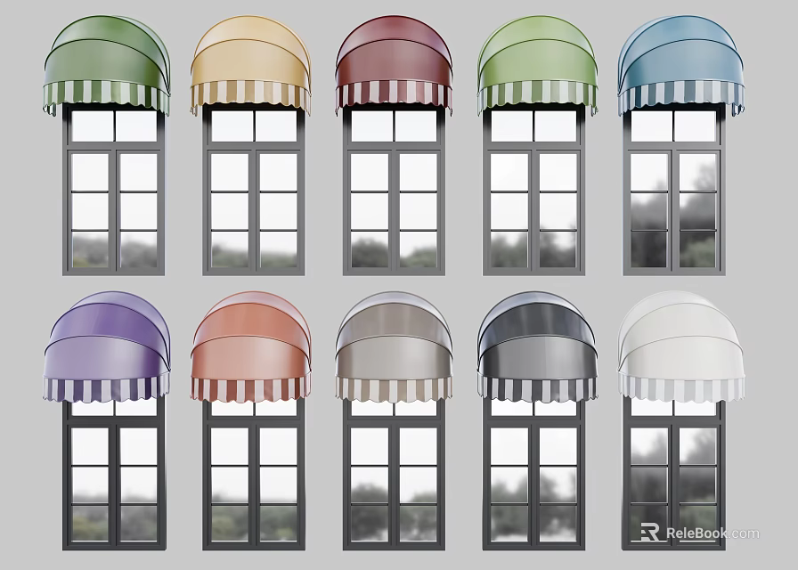 Colorful Striped Awning Hardware Tools for Multiple Window Decor Applications 3d model 