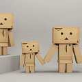 Adorable Cardboard Figures With Various Sizes Different Expressions Holding Hands Standing on Platform 3d model