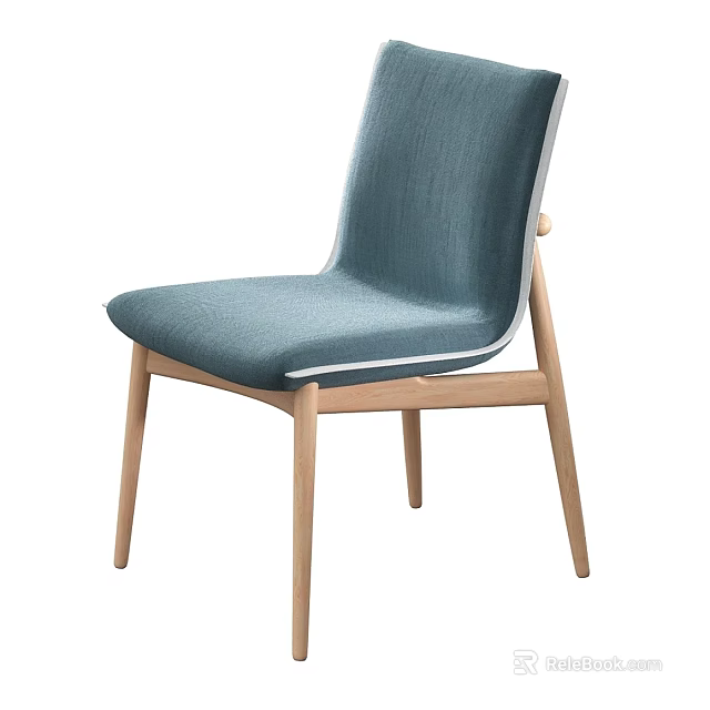 Modern Blue Fabric Upholstered Stool With Wooden Legs And Sleek Modern Design 3d model 