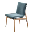 Modern Blue Fabric Upholstered Stool With Wooden Legs And Sleek Modern Design