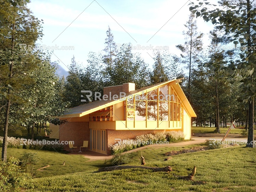 Modern wooden house building exterior 3d model