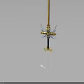 Detailed Fantasy Golden Sword With White Wing Decorations And Ornate Hilt Design